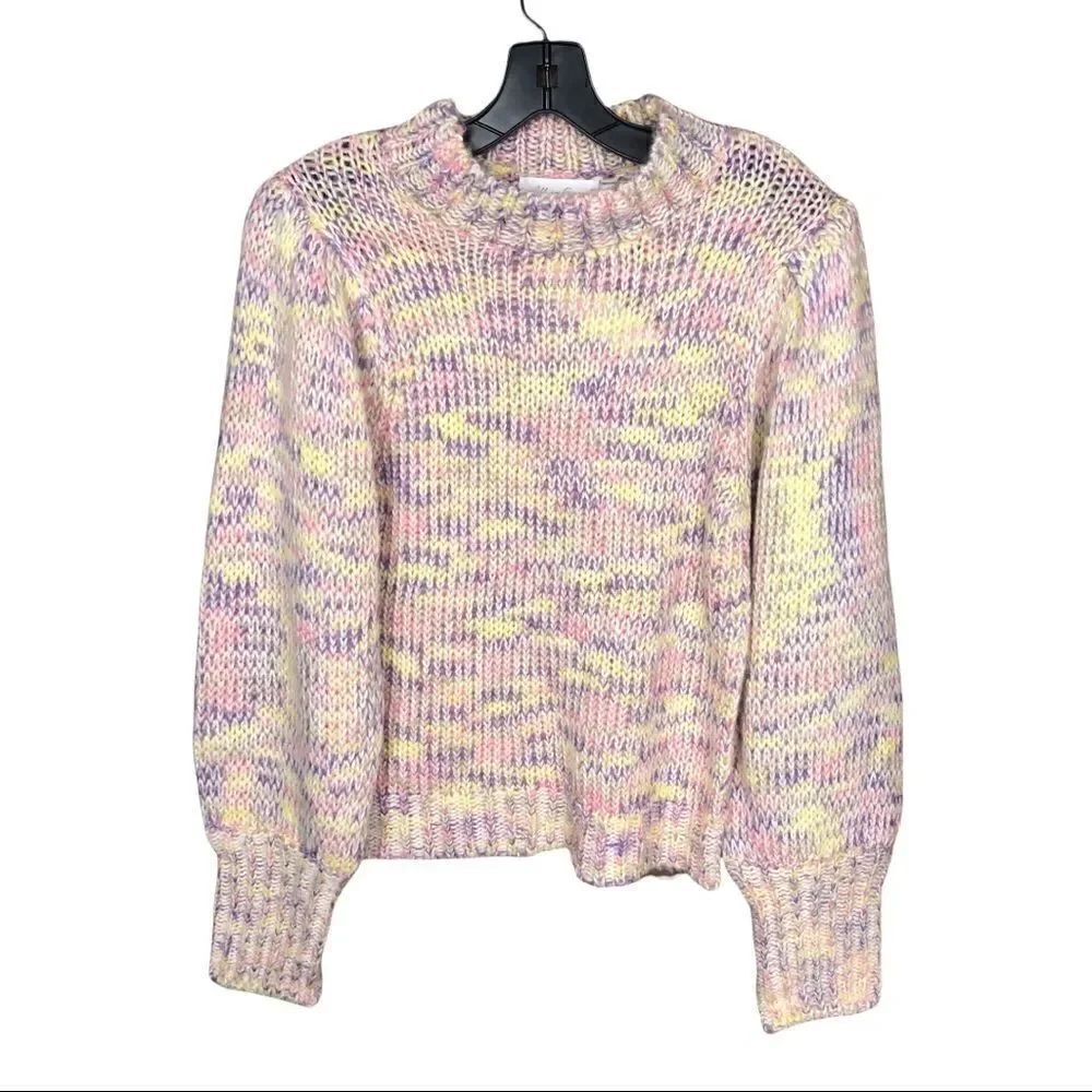 All in Favor Sweater Crew Neck Long Sleeve Pink Purple Yellow Medium Juniors